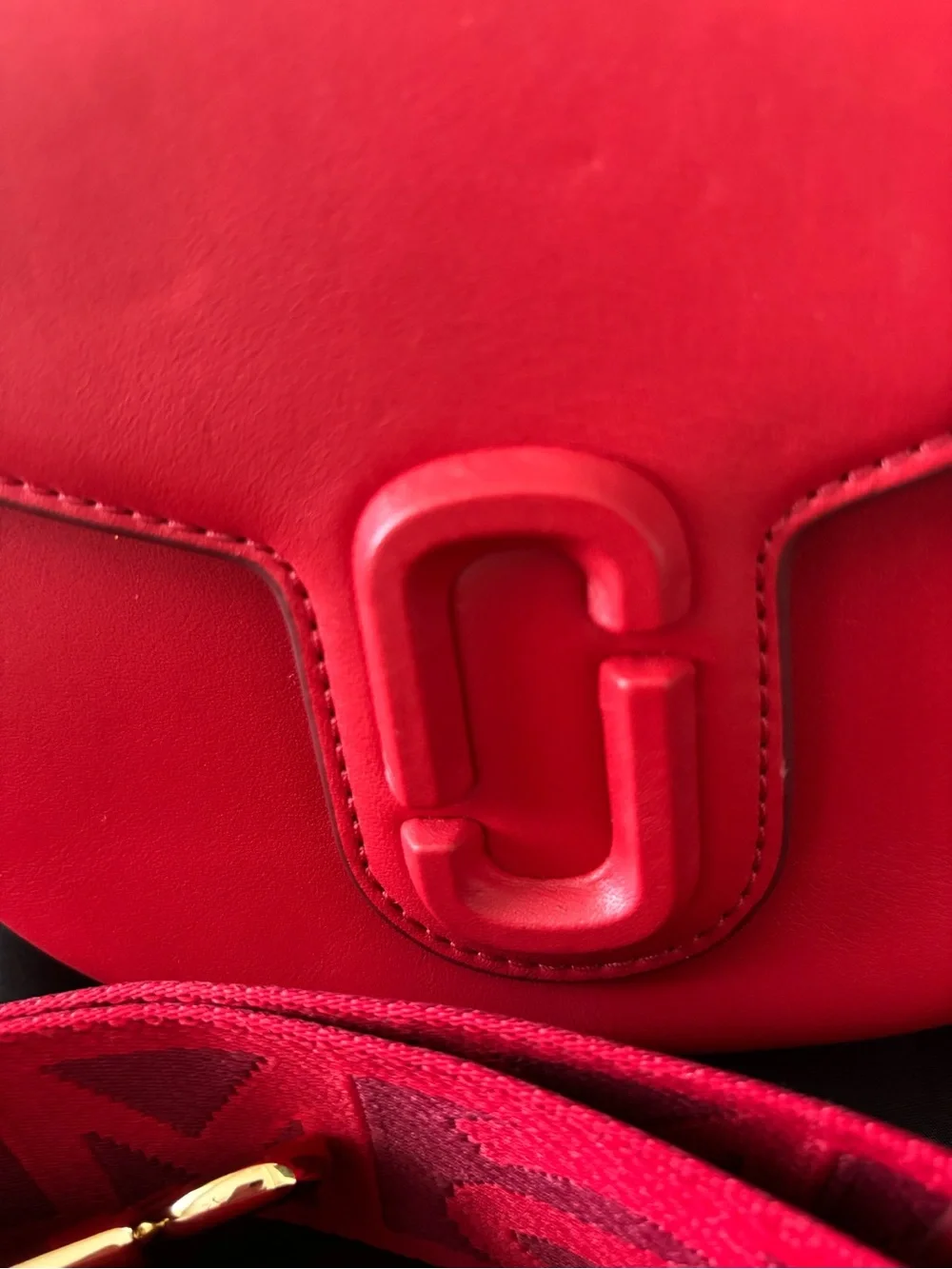 Marc Jacobs Bright Red Crossbody Saddle Bag with Logo Strap